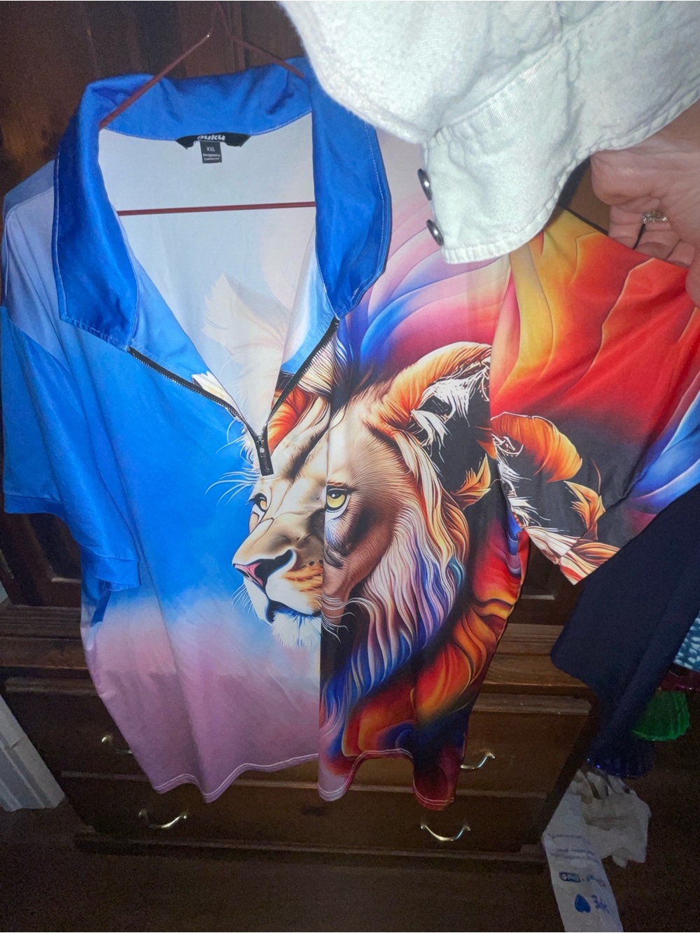 Ouki Lion Graphic Short Sleeve Polo - Blue/Multicolor